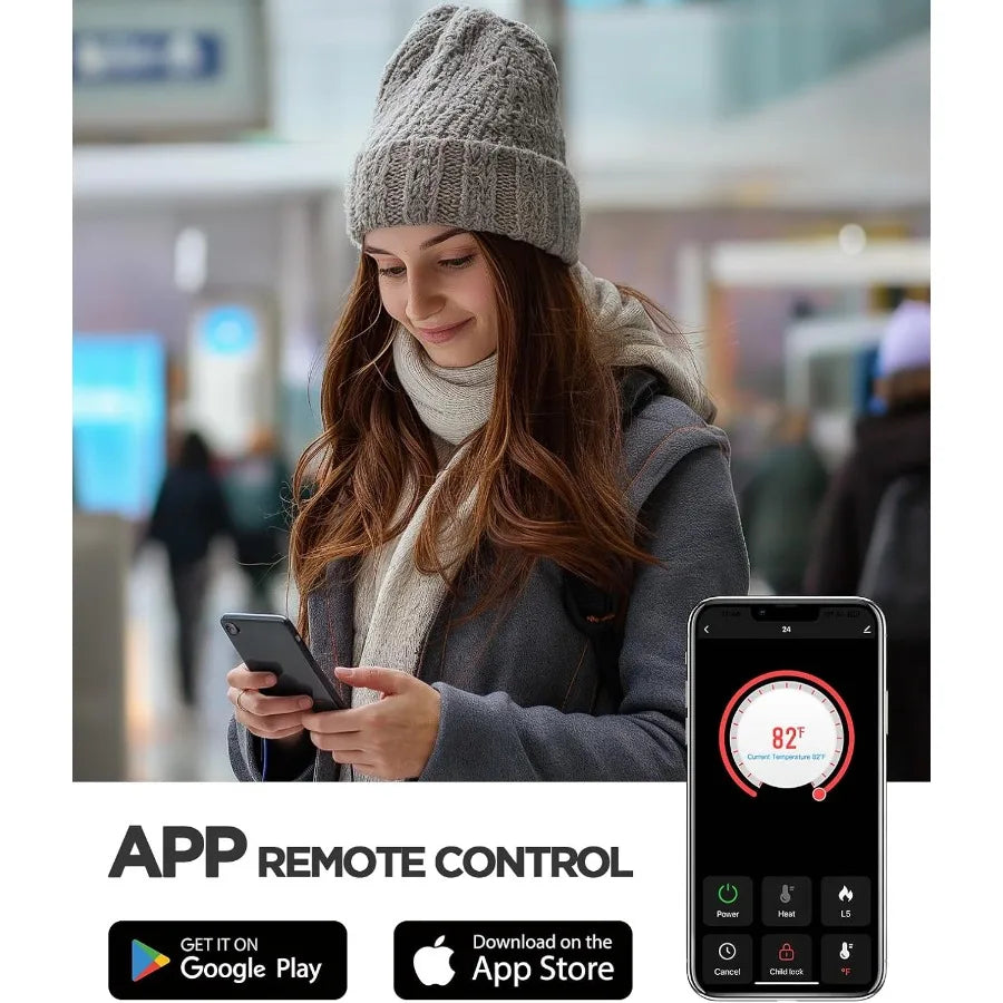 Electric Fireplace Heater for Living Room and Bedroom with Quick Heating Portable Design App and Remote Control 24Inch Corner E