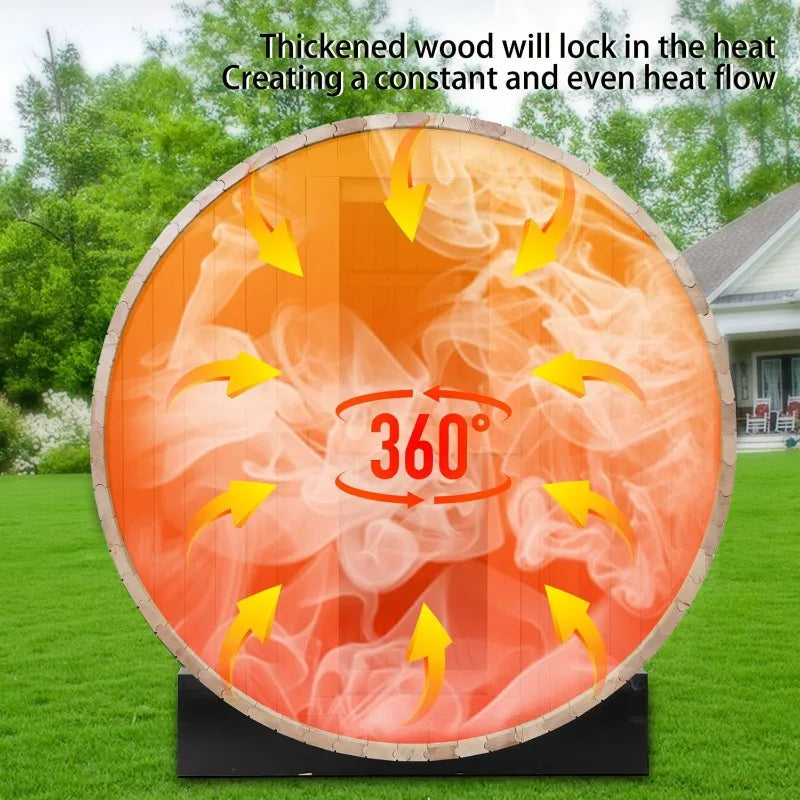 6x6FT Outdoor Barrel Sauna Room, Canadian Hemlock Wood 6KW Family Sauna for 4-6 People with Electric Heater