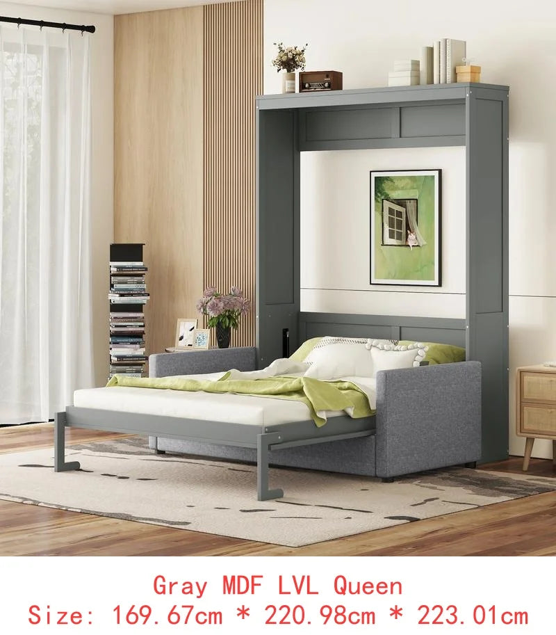 Walnut & Gray Full-Size Murphy Bed with Foldable Desk - Space-Saving Wall Bed for Compact Living