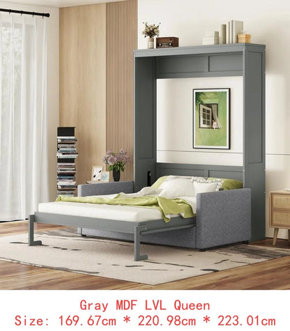 Walnut & Gray Full-Size Murphy Bed with Foldable Desk - Space-Saving Wall Bed for Compact Living