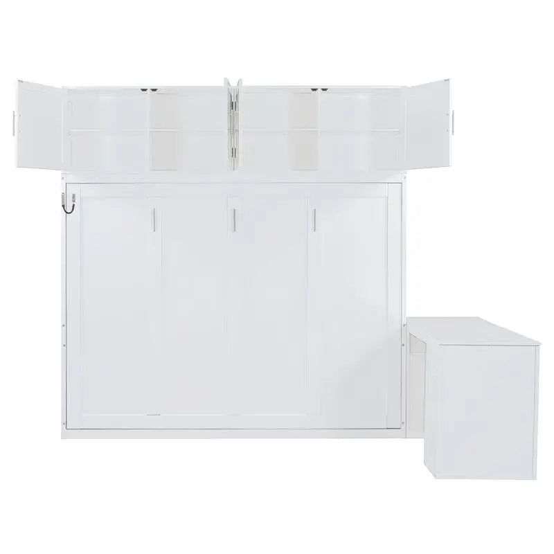 Queen Size Wall Murphy Bed with Desk Storage Shelves Cabinets White