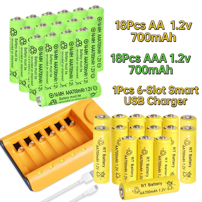 Skywolfeye 30pcs/24pcs/18pcs/12pcs/6pcs AA AAA NiMh 1.2V 700mah Rechargeable Battery Set with 6 Slot Battery Charger
