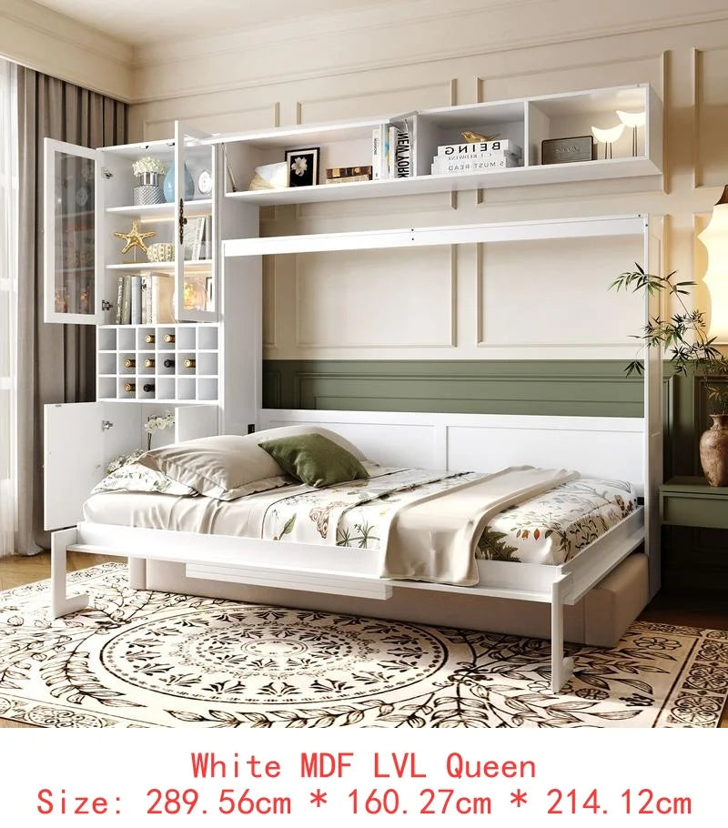 Walnut & Gray Full-Size Murphy Bed with Foldable Desk - Space-Saving Wall Bed for Compact Living