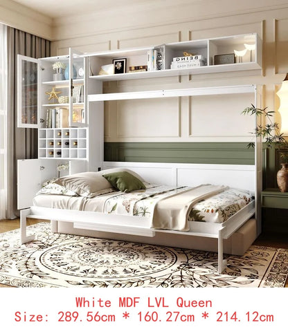 Walnut & Gray Full-Size Murphy Bed with Foldable Desk - Space-Saving Wall Bed for Compact Living