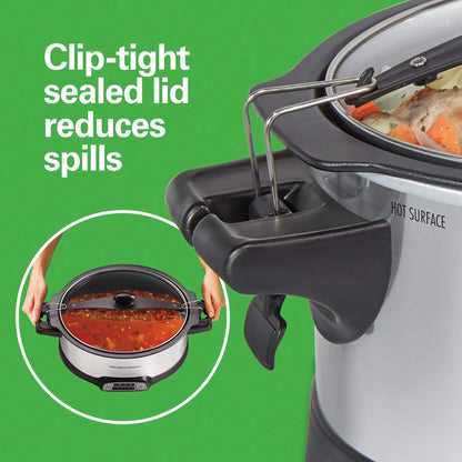 Hamilton Beach 6 Quart Programmable Slow Cooker Stainless Steel with Lock Lid & Sear-Cook Feature for Kitchen Cooking Appliances