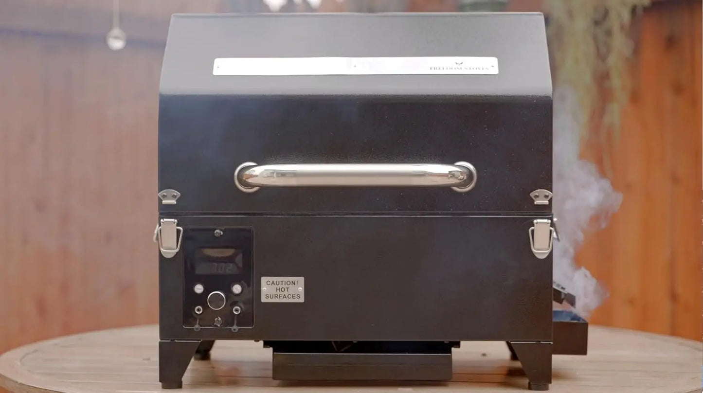 Freedom Stoves Portable Pellet Grill Smoker with Peaked Lid Smoke,Sear Includes 2 Meat Probes 8.5LB Hopper Capacity & Timer