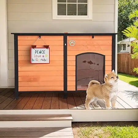 Outdoor Dog House, Indoor Outdoor Doghouse Puppy Shelter Dog House with Iron Frame,Anti-Bite Design Dog Home for Small Medium So