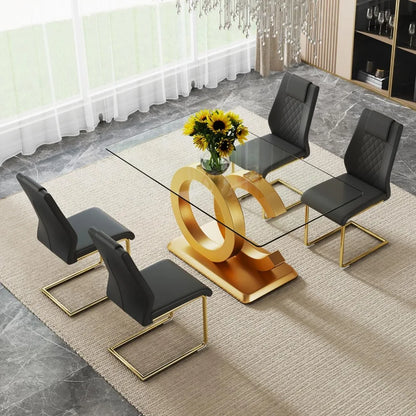 Modern Dining Table Set for 4 ，5 Piece Dining Table Chairs Set for 4,Glass Table Top and MDF Base，Rectangular Dining Room Table