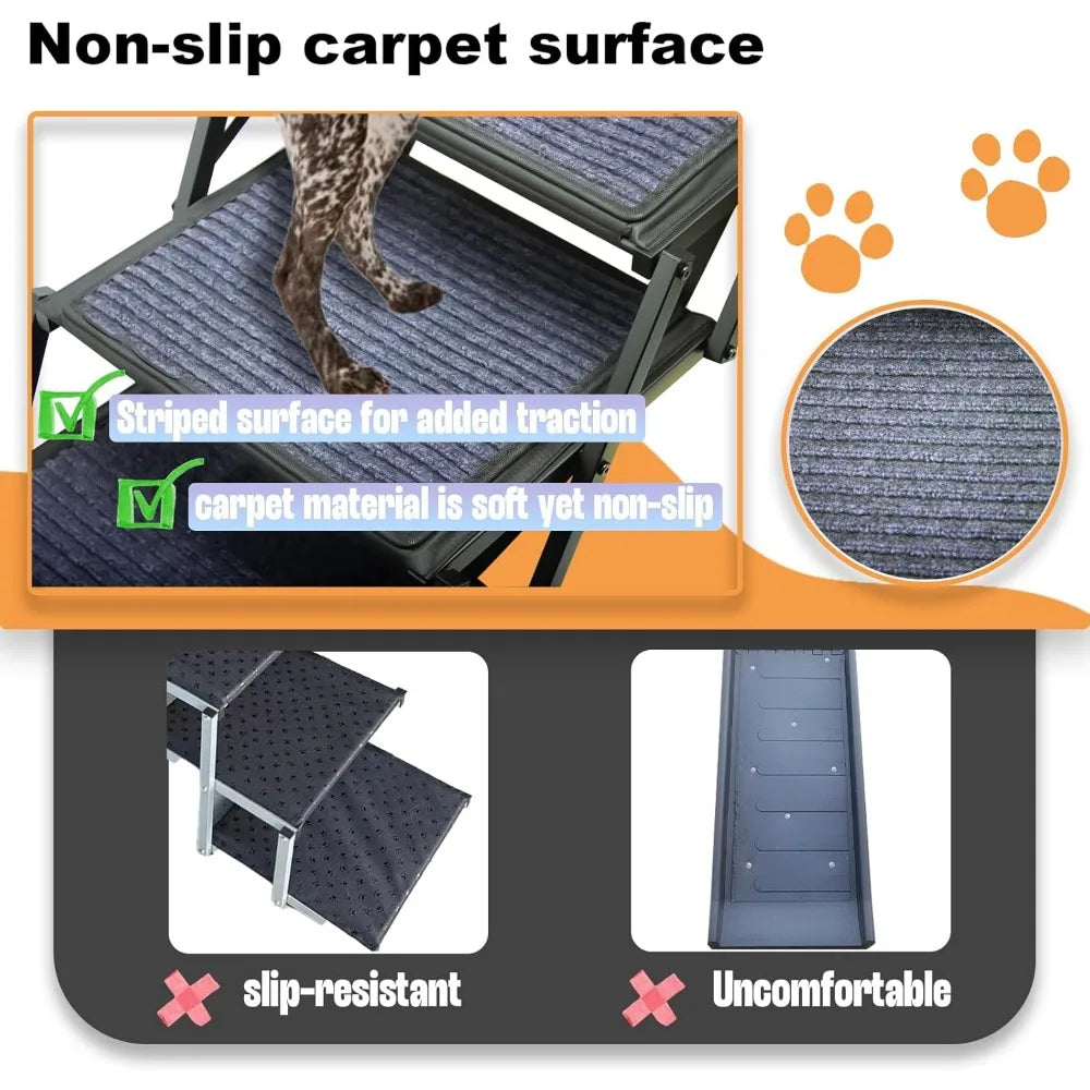Dog Ramp for Car Truck and SUV Dog Stairs for Large Dogs Folding Pet Stairs with Non-Slip Rug Surface Supports Up to 250 lbs (5