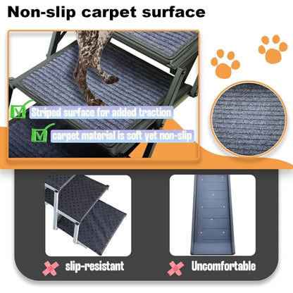 Dog Ramp for Car Truck and SUV Dog Stairs for Large Dogs Folding Pet Stairs with Non-Slip Rug Surface Supports Up to 250 lbs (5