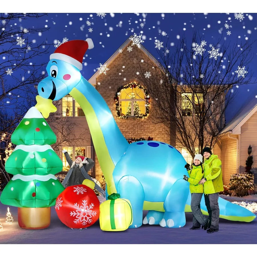 13.6 Ft Long Christmas Inflatable Decorations for Outdoor Yard Lawn Garden Party Featuring Huge Inflatable Dragon Dinosaur with