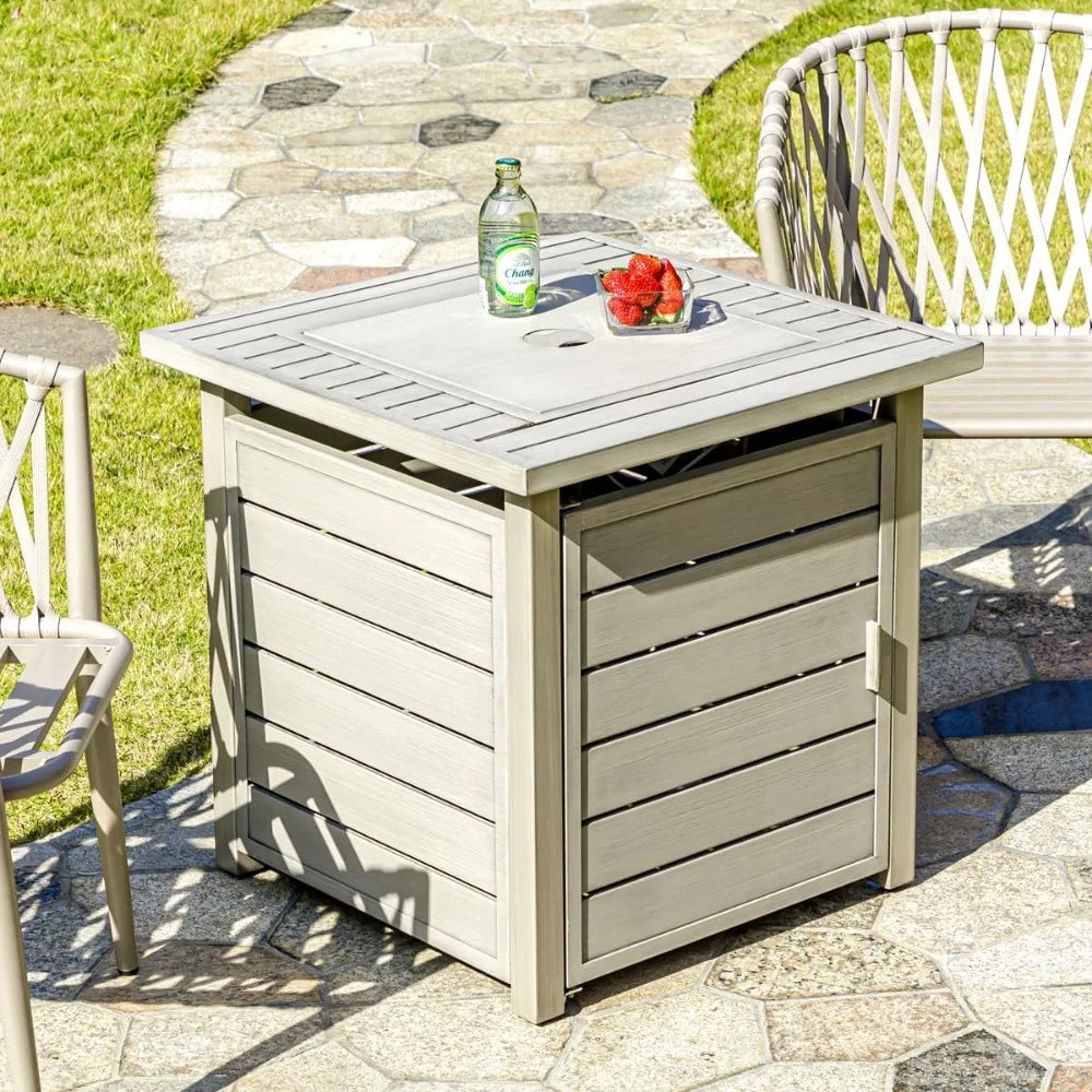 28 Inch Propane Fire Pit Table, Outdoor Gas Fire Pits with Lid & Lava Rock, 50000 BTU Firepit for Dinning, Party in Outside, Pat