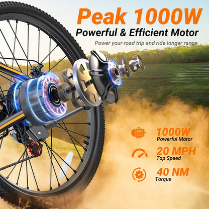 M26 Electric Bicycle Peak 1000W Motor 360WH Lithium Battery Electric Bike  26 Inch city E-bike