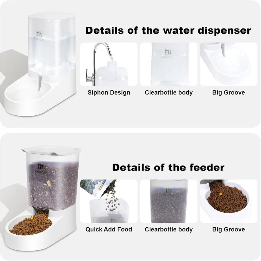 Automatic Gravity Pet Feeder and Water Dispenser Set for Small to Medium Dogs and Kittens 1 Gallon 3.8L Capacity Durable MultiF