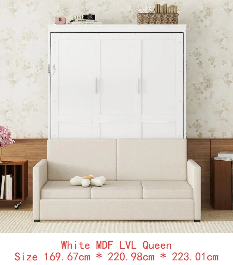 Walnut & Gray Full-Size Murphy Bed with Foldable Desk - Space-Saving Wall Bed for Compact Living