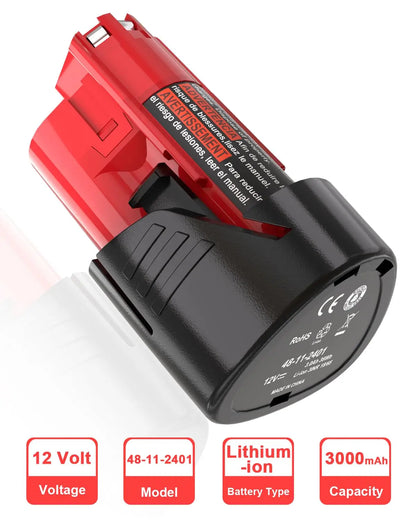 2 Pack 3.0Ah Replacement Battery for Milwaukee M-12 Battery  Compatible for Milwaukee 12V Heated Jacket & 48-11-2440 48-11-2402