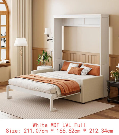 Walnut & Gray Full-Size Murphy Bed with Foldable Desk - Space-Saving Wall Bed for Compact Living