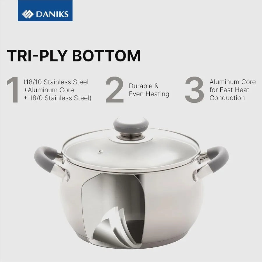 Modern Stainless Steel Stock Pot with Glass Lid 3 Quart InductionCompatible Dishwasher Safe Cookware with Heatproof Handles Ide