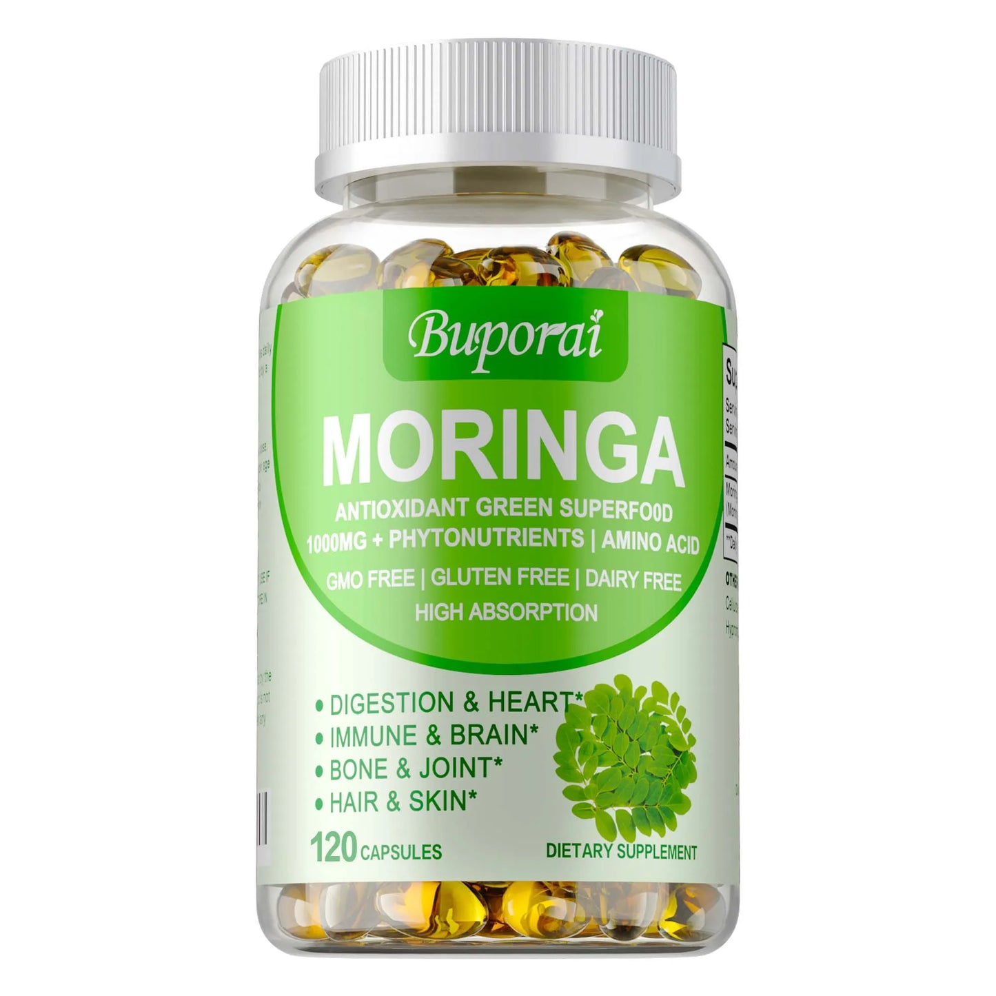 Moringa - Metabolism Natural Anti-inflammatory Fat Burn,Helps Detox,  Immune System Health - 120 Capsules