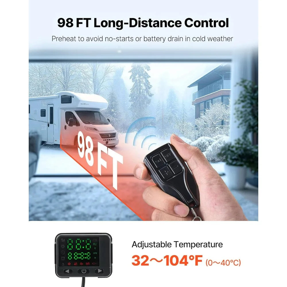 8KW VEVOR Diesel Air Heater, All-in-One, Compatible with DC12-24V, Remote Controlled, Color Display, Efficient Low-Temperature H