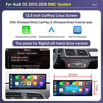 Road Top 12.3" Linux Screen Multimedia For Audi Q3 2013-2018 Wireless CarPlay Android Auto Airplay Car Radio Player