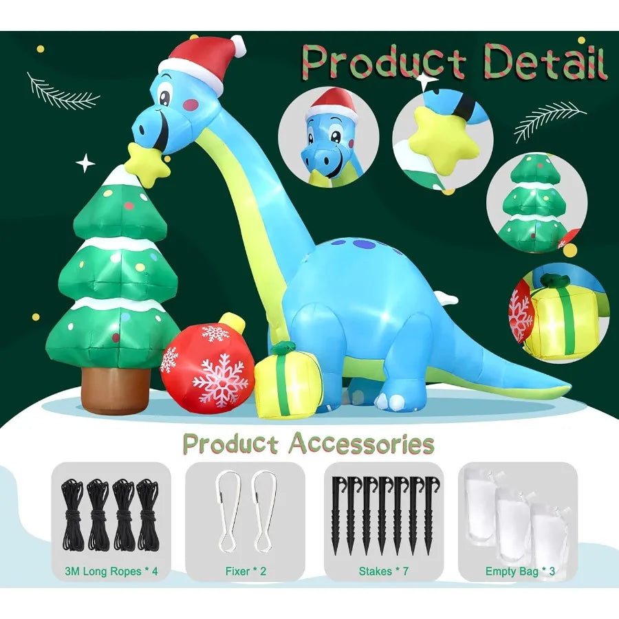 13.6 Ft Long Christmas Inflatable Decorations for Outdoor Yard Lawn Garden Party Featuring Huge Inflatable Dragon Dinosaur with