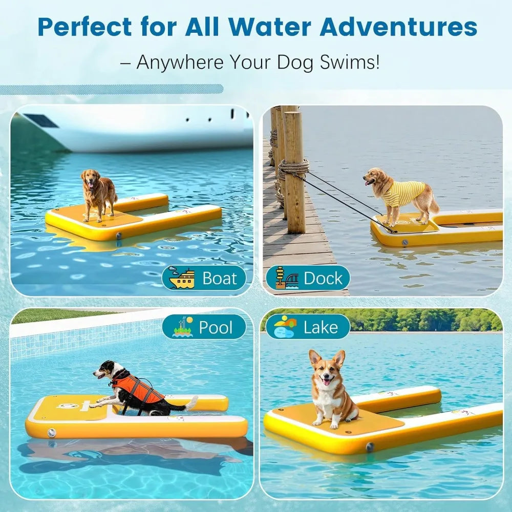Inflatable Dog Boat Ramp, 35" L x 24" W x 4" H Perfect for Small-Sized Pets Up to 220 lbs, Boat Water Ladder with Claw-Friendly