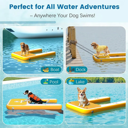Inflatable Dog Boat Ramp, 35" L x 24" W x 4" H Perfect for Small-Sized Pets Up to 220 lbs, Boat Water Ladder with Claw-Friendly
