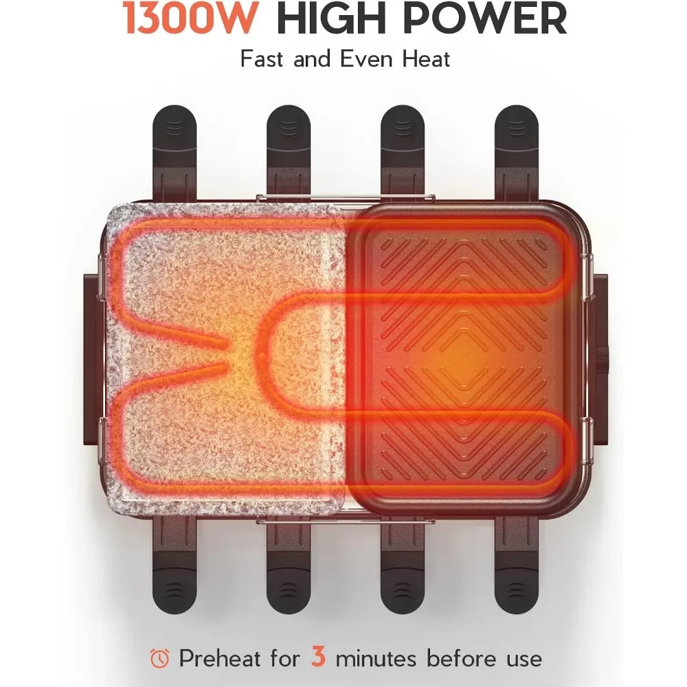 Voohek Korean BBQ and Raclette Grill: 2-in-1 Indoor Electric Smokeless Grill with Nonstick Cooking Surface