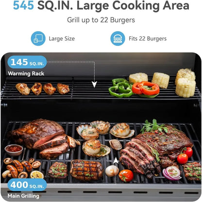 4 Burner BBQ Propane Gas Grill with Side Burner & Porcelain-Enameled Cast Iron Grates, 545 SQIN Grilling Area 42,000 BTUs BBQ