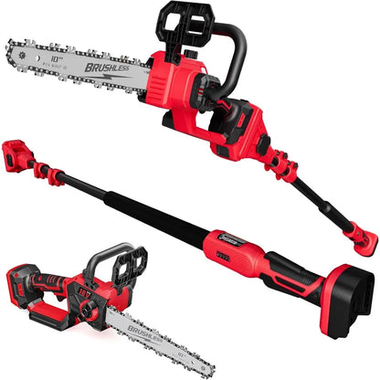2-IN-1 Cordless 10-Inch Pole Saw And Chainsaw Compatible with Milwaukee M18 18V Battery, Total Reach of Max 15ft, Auto Oiling, E