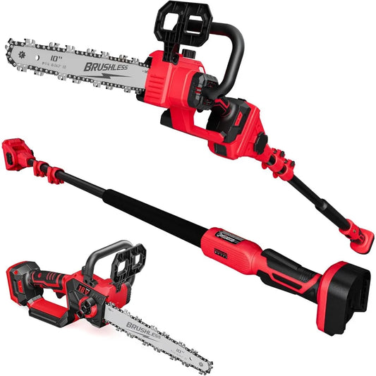 2-IN-1 Cordless 10-Inch Pole Saw And Chainsaw Compatible with Milwaukee M18 18V Battery, Total Reach of Max 15ft, Auto Oiling, E