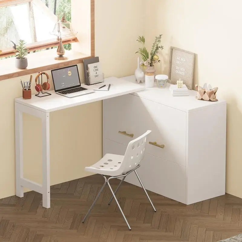 Murphy Cabinet Bed Twin Size with Adjustable Desk, Foldable Cushion Chest Dresser for Guest Room in Small Spaces, White Finish