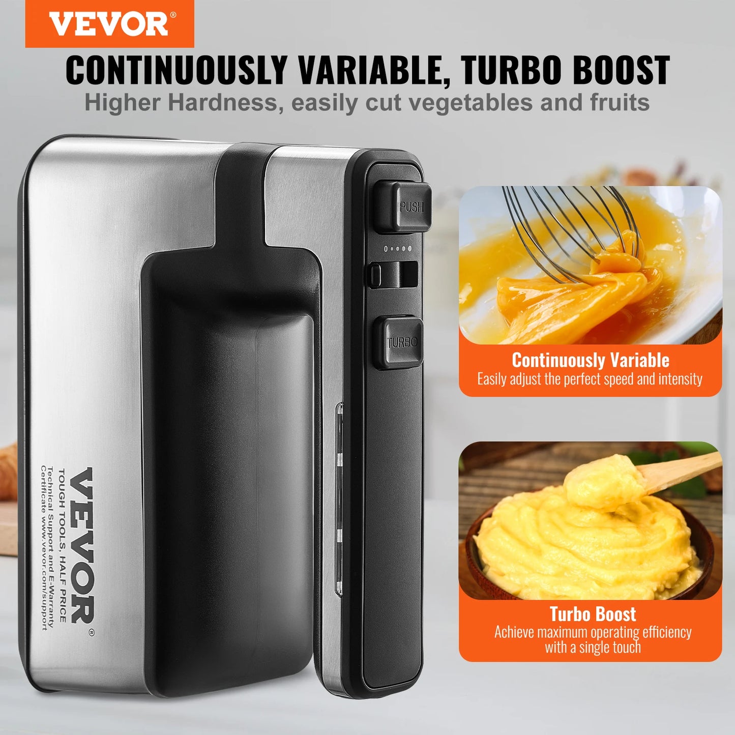 VEVOR Cordless Electric Hand Mixer 100W Continuously Variable Electric Handheld Mixer with Turbo Boost Beaters Dough Storage Bag