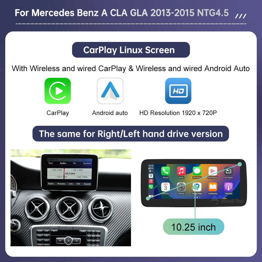 Road Top Touch Screen for Mercedes Benz B/A Class W176 CLA GLA W246 NTG4.5 Multimedia GPS With Carplay Android Auto Car Player