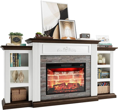 72" Fireplace TV Stand for TVs Up to 80 Inch, Electric Fireplace with Mantel, Modern Entertainment Center with Storage,