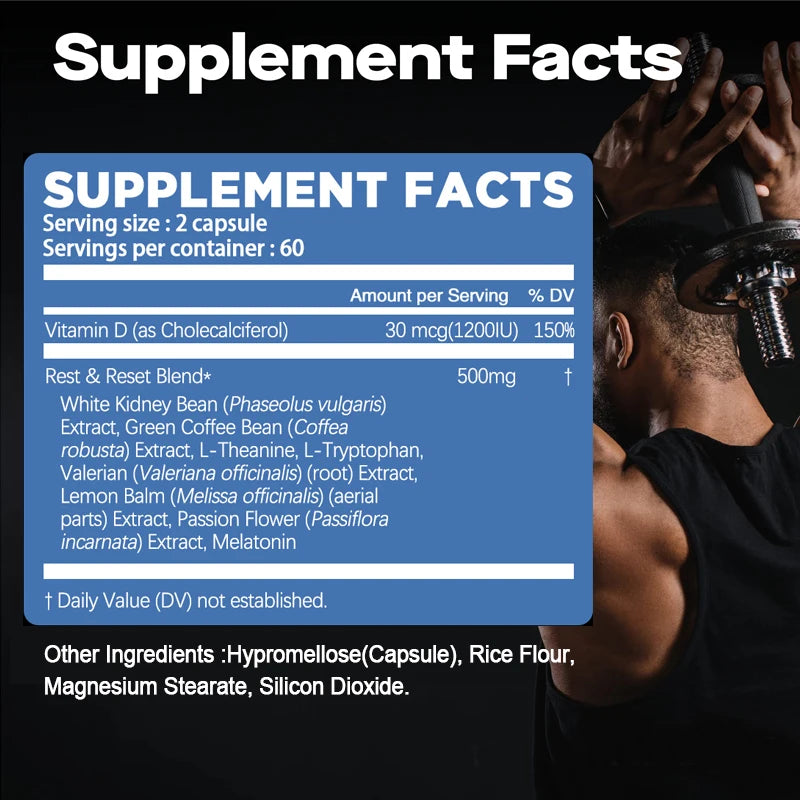 Night Time Fat Burner Supplement for Belly Fat Reduction Metabolic Cleansing Sleep Aid Appetite Suppression Unisex L-Carnitine 60 Capsules