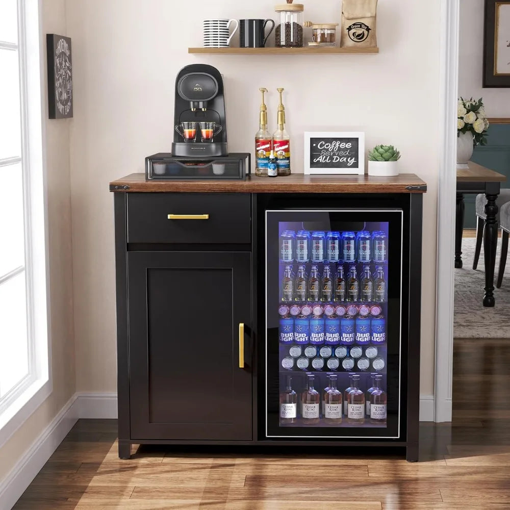Coffee Bar with Mini Fridge Space Liquor Wine Cabinet Stand for Dorm Kitchen Office 394 Inch Width 209 Depth Modern Storage