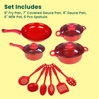 13-Piece Luxury Nonstick Cookware Set - Skillet Outdoor Set for Home Cooking Kitchen Utensils - Gift for Family and Friends