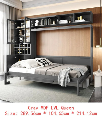 Walnut & Gray Full-Size Murphy Bed with Foldable Desk - Space-Saving Wall Bed for Compact Living