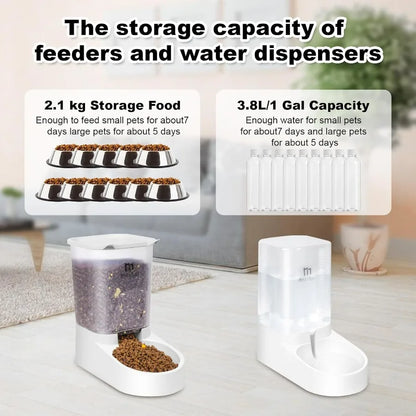 Automatic Gravity Pet Feeder and Water Dispenser Set for Small to Medium Dogs and Kittens 1 Gallon 3.8L Capacity Durable MultiF