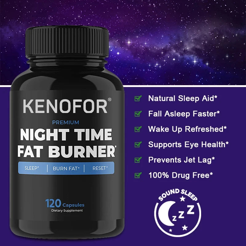 Night Time Fat Burner Supplement for Belly Fat Reduction Metabolic Cleansing Sleep Aid Appetite Suppression Unisex L-Carnitine 60 Capsules