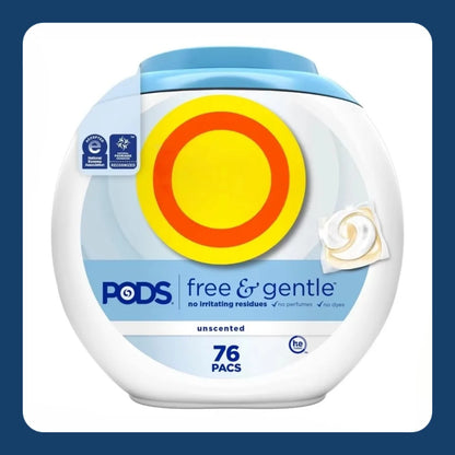 Free & Gentle Laundry Detergent Soap Pacs, HE Compatible, Unscented, Gentle on Skin, 76 Count, Tide PODS Laundry Detergent