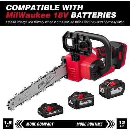 2-IN-1 Cordless 10-Inch Pole Saw And Chainsaw Compatible with Milwaukee M18 18V Battery, Total Reach of Max 15ft, Auto Oiling, E