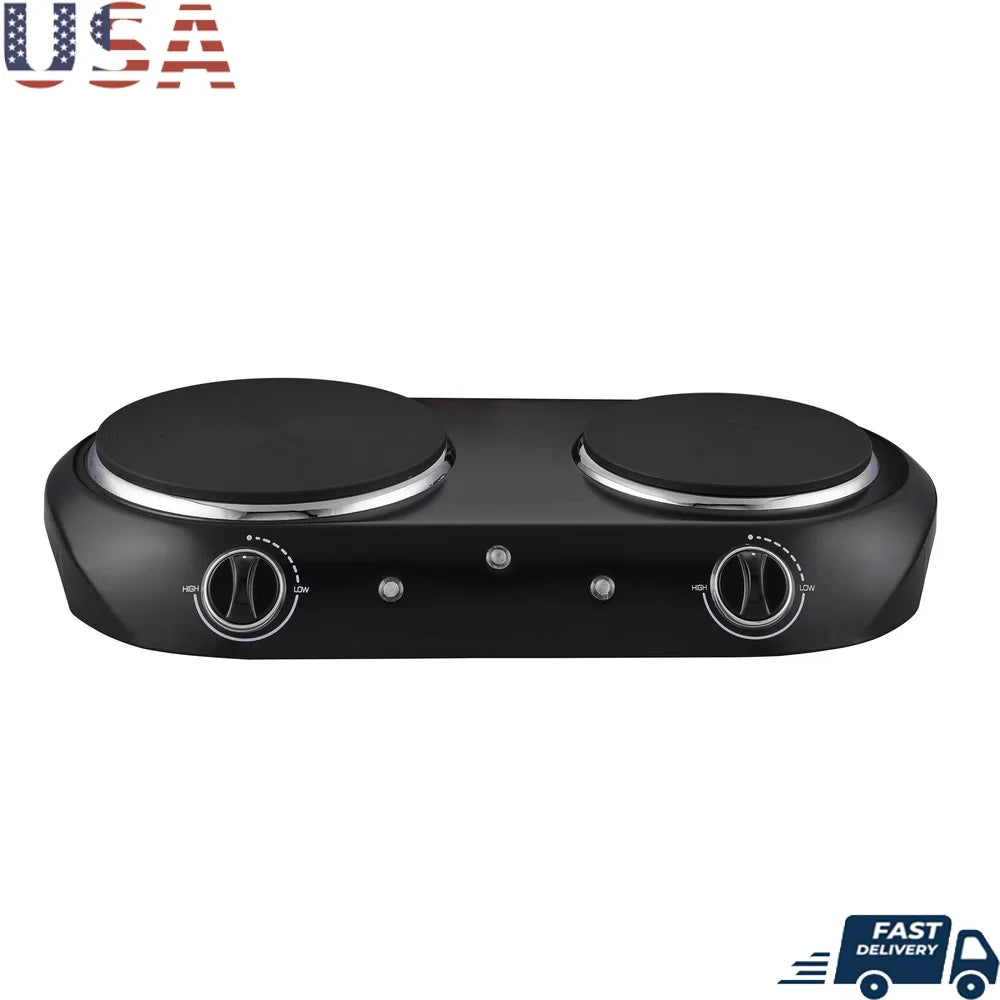 1800W Double Burner Electric Cooktop Portable Compact Design Dual Temperature Control Lightweight Cooking Appliance with Safety