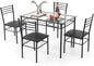 5 Piece Dining Table Set, Kitchen Dining Set with Tempered Glass Table Top and 4 Upholstered Chairs, Dinette Set for 4 for Brea