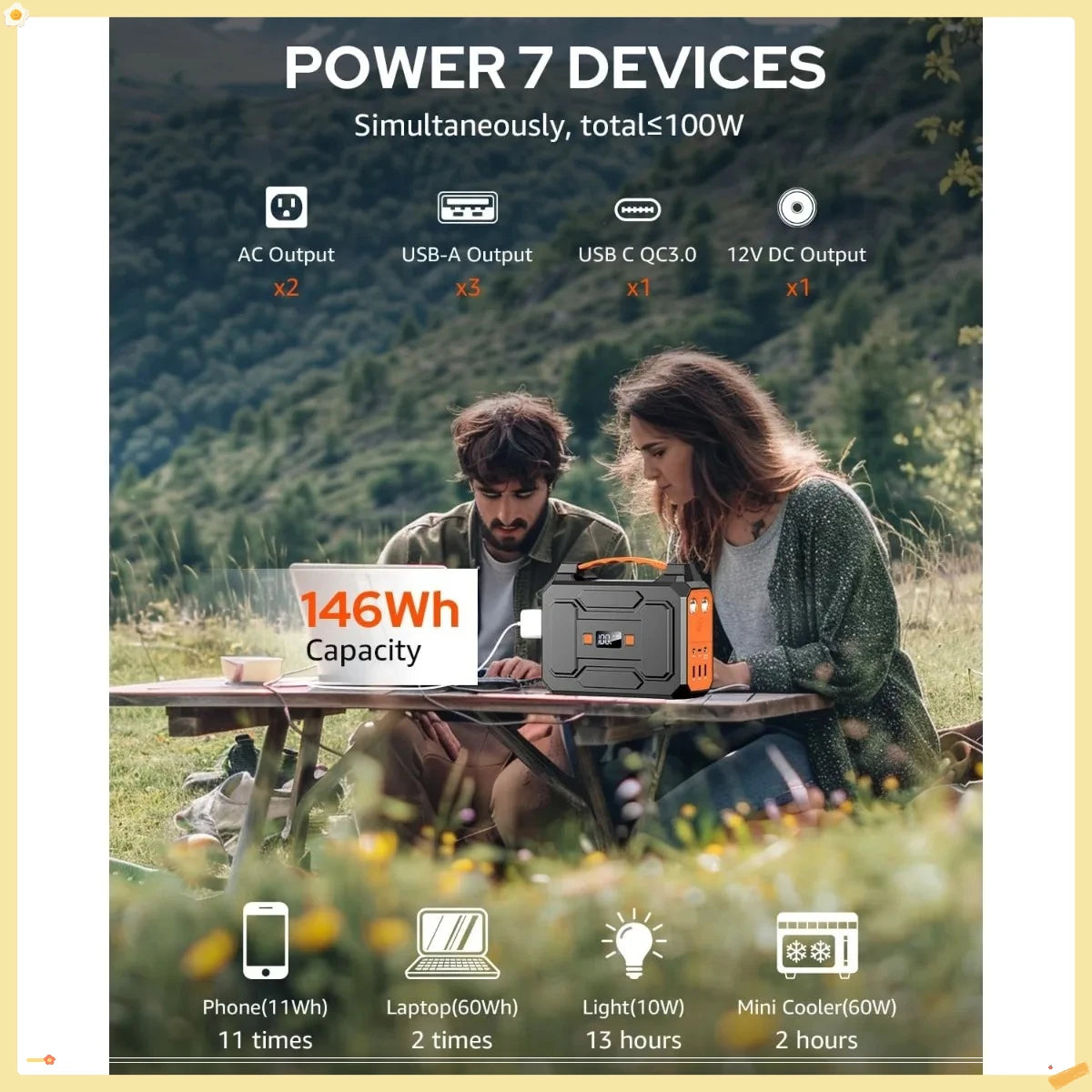 146Wh Off-Grid Solar Generator, 200W Peak with 40W Panel for Camping, Outdoor Adventure, RV & Travel