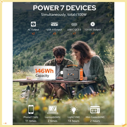 146Wh Off-Grid Solar Generator, 200W Peak with 40W Panel for Camping, Outdoor Adventure, RV & Travel