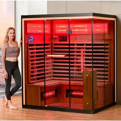 EROMMY Infrared Home Sauna, 3-4 Person with Himalayan Salt Panel & 10 Min Warm-up  & 10 Minutes Warm-up System Freestanding Home