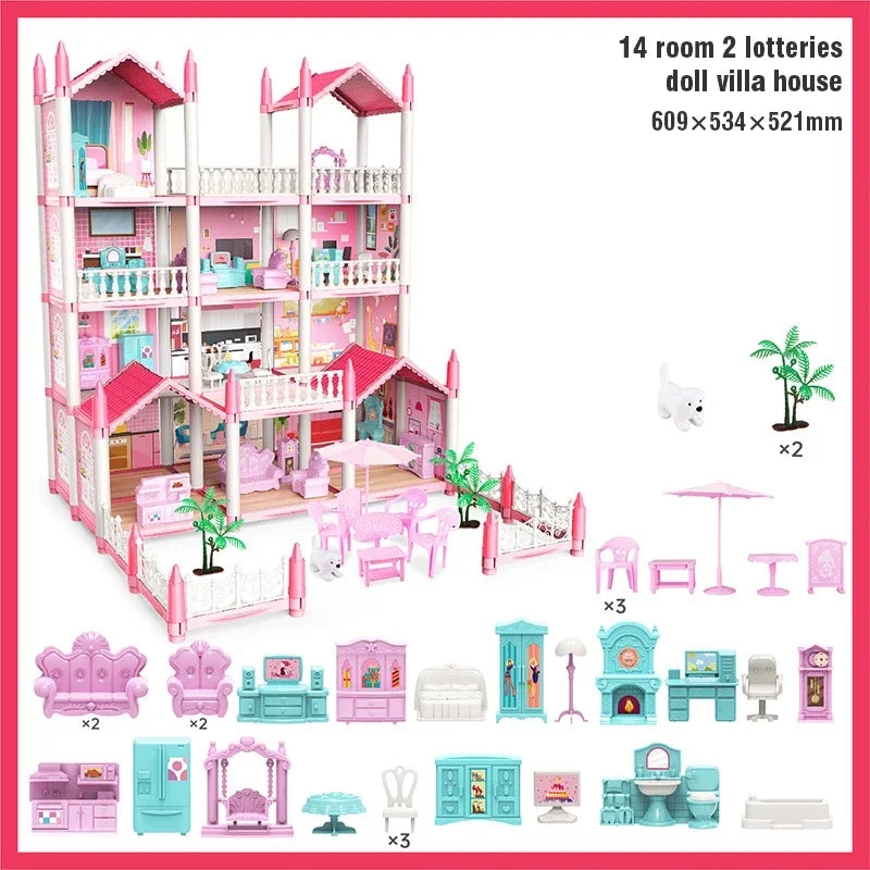 Girl Doll House Toy Children Pretend Play Dollhouse Villa Patchwork Dream Furniture Home Doll House for Kids Christmas Toy Gifts